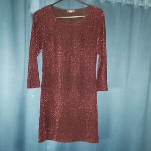 Trixxi Sparkling Burgundy Long Sleeve Dress